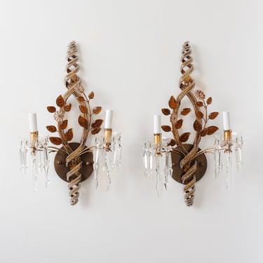 pair of original 1930s maison bagues paris crystal wall sconces