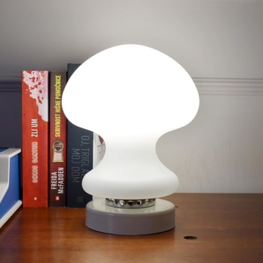 Vintage White Mat Opaline Mushroom Tabke Lamp/ Vintage Light in 70'/ Mid Century Nighstand Lamp/ Space Age Light Fixture/ Atomic Age Light 