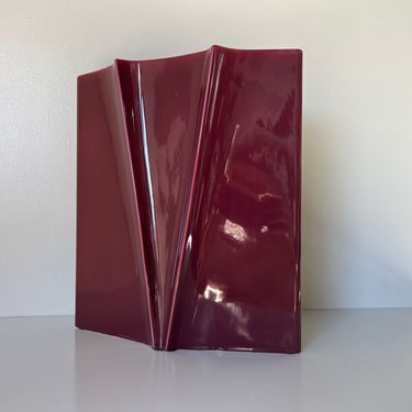 1980's Large Postmodern Red Glazed Geometric Pattern Vase 
