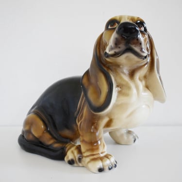 Ceramic Sculpture of Dog/ Vintage Decor/ Vintage from 70's/ Vintage Ceramic Hand Painted Basset Hound Dog Statue/ Dog Cerami Figurine /MCM 