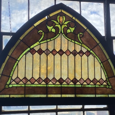 Purple Green and Yellow Arch Stained Glass w Diamonds