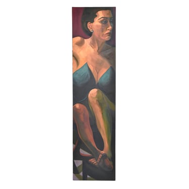 Portrait Woman in Green Dress Oil Painting by Lenell Chicago Artist 