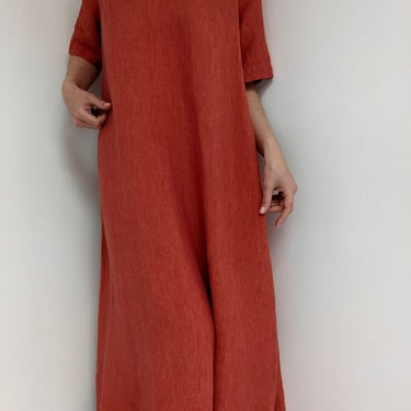 Beautiful Eskandar Persimmon Woven Linen Dress