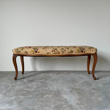 Classic French Louis XV - Style  Carved Wood   Upholstered Bench 