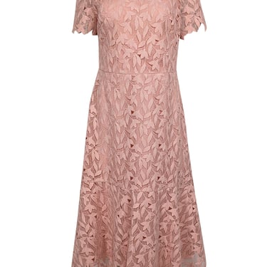 Shoshanna - Pink Embroidered Lace Short Sleeve Midi Dress Sz 12