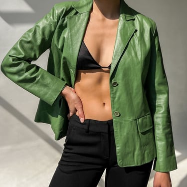 Green Leather Blazer Jacket (M)