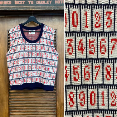 Vintage 1960’s Numbers Design Mod Glam Pop Art Vest Sweater, 60’s Knit Vest, Vintage Clothing 