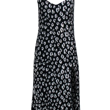 Reformation - Black & White Leopard Print Midi Dress w/ High Slit Sz 4