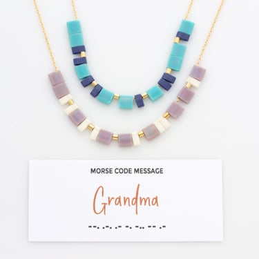 Grandma Morse Code Necklace, Mothers Day Gift, New Grandma Necklace, Colorful Beaded Necklace for Grandma 
