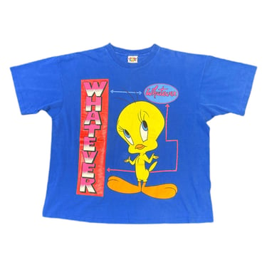 (L) 1996 Blue Looney Tunes Whatever Tweety Bird T-Shirt 031422 JF