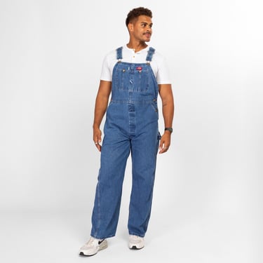 Large 90s Dickies Medium Wash Denim Overalls | Vintage Blue Jean Workwear Bib Dungarees 