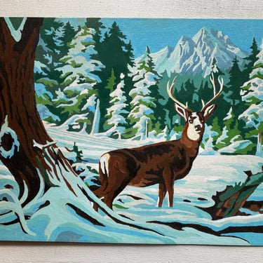 Vintage Buck In Snow Paint By Number, Deer Painting, Winter Scene, Snowy Evergreens, Crafthouse, Winter In The Wild, 10"x13" Cut Down 