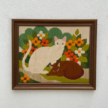 Vintage Needlepoint Cat Art