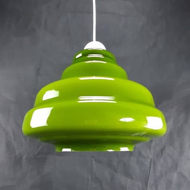 Vintage Green Pendant Lamp, Space Age Ceiling Lamp, MCM Glass Light, Made In Yugoslavia, Green Light, Mid Century Lamp, Green Glass 