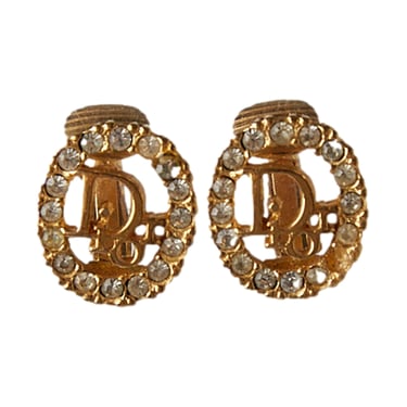 Dior Mini Gold Rhinestone Logo Earrings