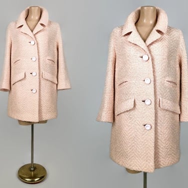 VINTAGE 50s Peaches and Cream Wool Herringbone Coat by Milano | 1950s Hip Length Coat | vfg 