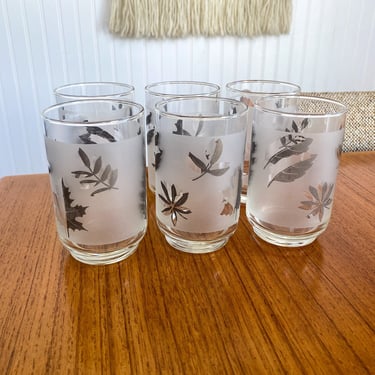 Vintage Libbey Silver Leaf Foliage Juice Glasses (Set of 6) 