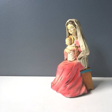 Mother Mary and Baby Jesus paper mache figurine - 1960s vintage 