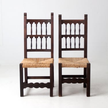 antique rush seat chairs pair 