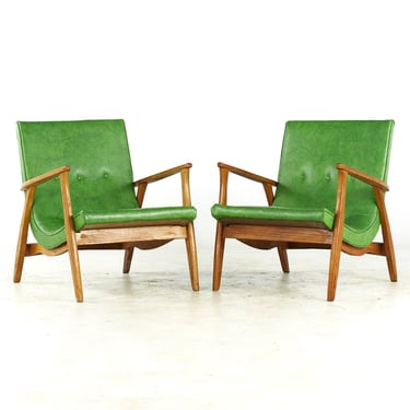 Milo Baughman Mid Century Green Scoop Lounge Chairs - Pair - mcm 