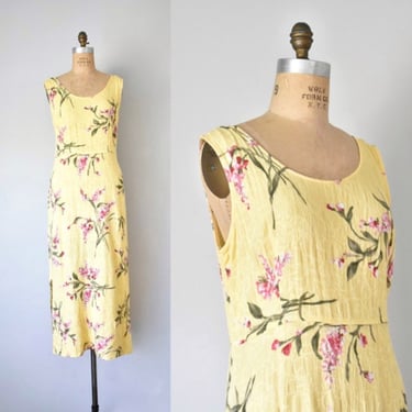Ananda 90s floral maxi dress, sleeveless tank dress, 90s vintage yellow dress, summer dress 