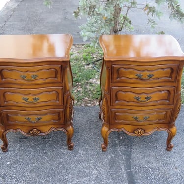 French Tall Bombay Serpentine Cherry Nightstands Bedside End Tables a Pair 4920