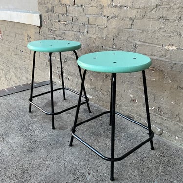 Pair of MCM Metal & Wood Stools