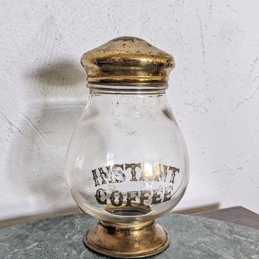 Vintage Glass and Brass Instant Coffee Container 