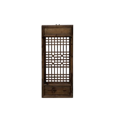 Chinese Vintage Restored Wood Geometric Pattern Brown Wall Hanging Art ws3743E 
