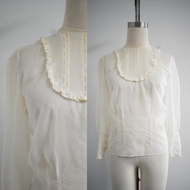 Vintage Cream Sheer Lacy Blouse 