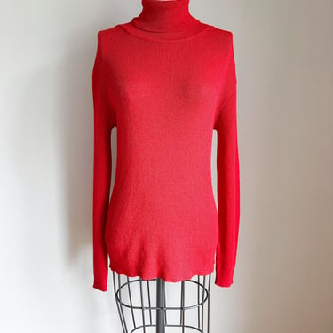Vintage 1970s Italian Red Turtleneck Sweater / S 