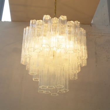 Suspension lamp Made in Italy Tronchi in clear Murano glass, vintage design style, ceiling chandelier 