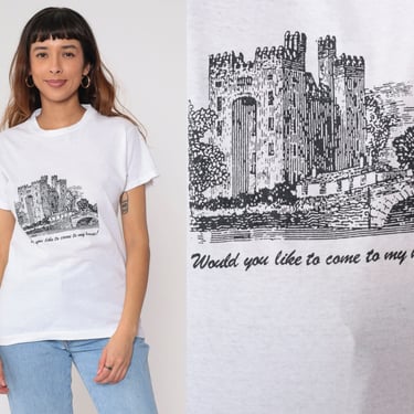 Vintage Castle Shirt 90s Would You Like To Come To My House T-Shirt Architecture Funny Graphic Tee Single Stitch White 1990s Small S 