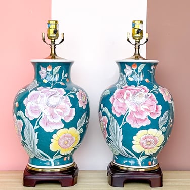 Pair of Pretty Pink and Turquoise Lamps