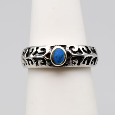 70's 925 silver turquoise adjustable boho ivy knuckle ring, edgy oxidized sterling vine hippie toe ring 