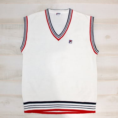 Vintage Fila Sweater Vest, Striped, V Neck, Jumper, Preppy, Sportswear, Retro, Unisex, 80s 
