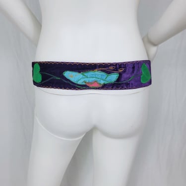 1960's Hip Hugger Purple Velvet Embroidered Hippie Belt I Sz Med I W 33