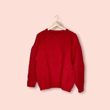 Vintage 80's Oversized Thick Heavyweight Red Wool Sweater, Large 