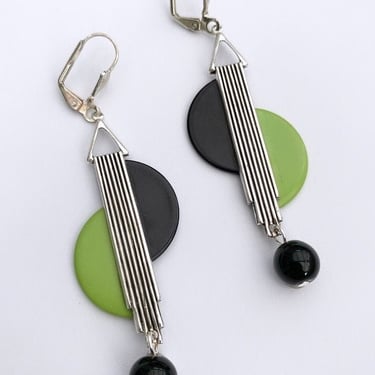 Art deco earrings Vintage Art Deco pale Green & black bakelite chrome earrings modernist jazz age bakelite earrings by BakeliteBa