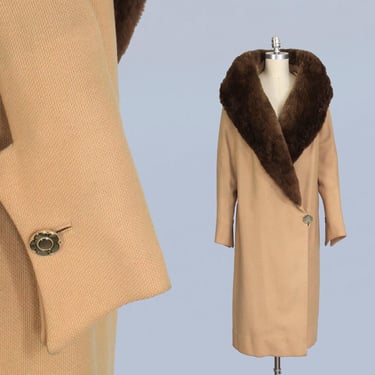 RESERVED --1930s Coat / 30s Art Deco Winter Coat / Wide Fur Collar / Flower Buttons / Notched Sleeves 