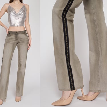 Medium Y2K Just Cavalli Designer Low Rise Bootcut Jeans | Vintage 2000s Roberto Cavalli Logo Faded Grey Denim Jeans 