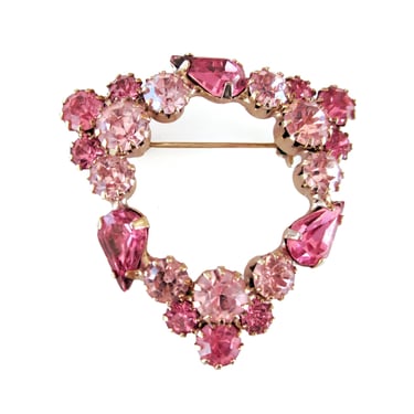 Sparkling PINK Rhinestone Brooch, 1950s Vintage Jewelry, Sparkly Circle Brooch Pin, Valentine Gift, Glamour Girl, Scarf Pin, Gift for Her 