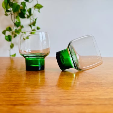 Two Vintage Luminarc Vigne 7oz Green Base Glasses - Rare 1970s Barware 