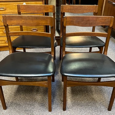 Item #AB73 Set of Four Mid Century Teak & Black Vinyl Dining Chairs by Nathan c.1960