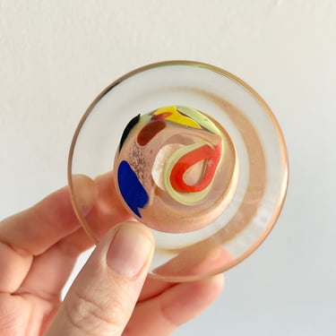 Beautiful vintage hand blown confetti glass paperweight signed 