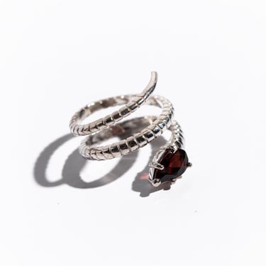 JACQUELINE ROSE Silver + Garnet Serpent Ring