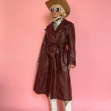 Vintage 70s Oxblood Burgundy Leather Trench 