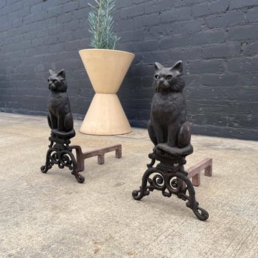 Set of Vintage Fireplace Cat Andirons 