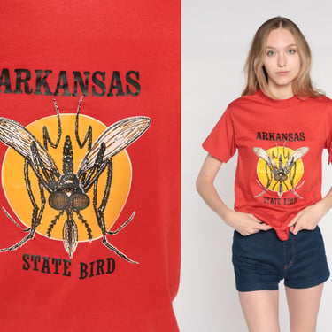 Arkansas Mosquito T Shirt 80s State Bird Joke Graphic Tee Retro Tourist Travel Hipster Funny Novelty Single Stitch Vintage 1980s Small 