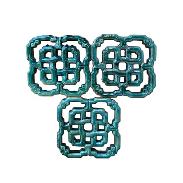 Lot of 3 Chinese Infinite Knot Turquoise Green Mix Glaze Clay Tile cs7264E 